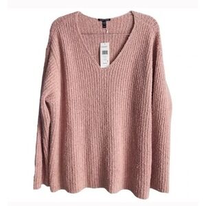 Eileen Fisher XL Opal Pink V-Neck Sweater Organic Cotton and Cashmere Fluff NWT‎